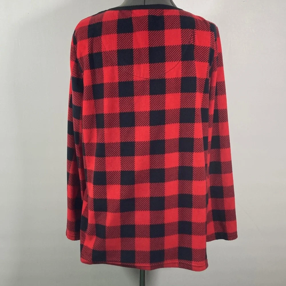 Arctic Trail Top Women Size XL Red & Black Fleece V Neck Cozy Relaxed Fit - Picture 6 of 8